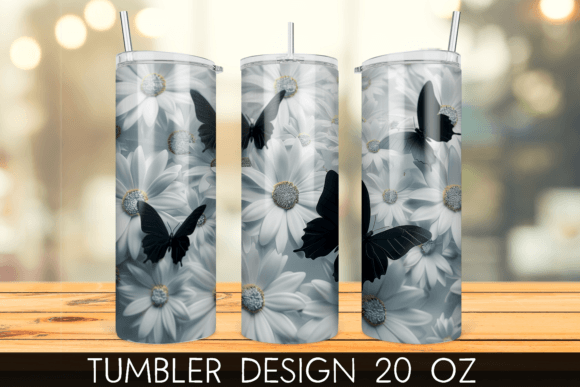 3D Black Butterfly Flower Tumbler Wrap: A Stylish and Practical Design for Sublimation