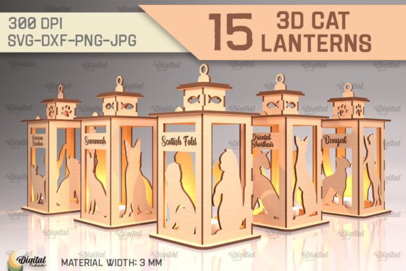 3D Cat Lantern Laser Cut Bundle: Creative Designs for Every Project