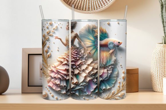 3D Fish Woman Sublimation Tumbler PNG