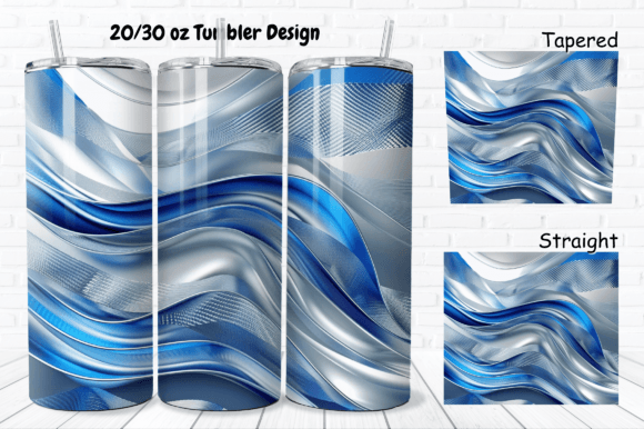 3D Wave Blue Silver Tumbler Wrap Design