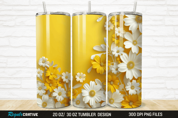 3D Yellow and White Flower Tumbler Wrap: A Creative Solution for Customized Drinkware