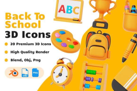 Back to School 3D Icons Set for Graphic Designers