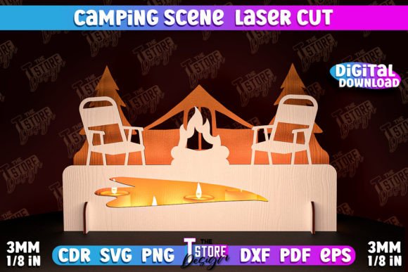 Camping Scene Laser Cut 3D Candle Box