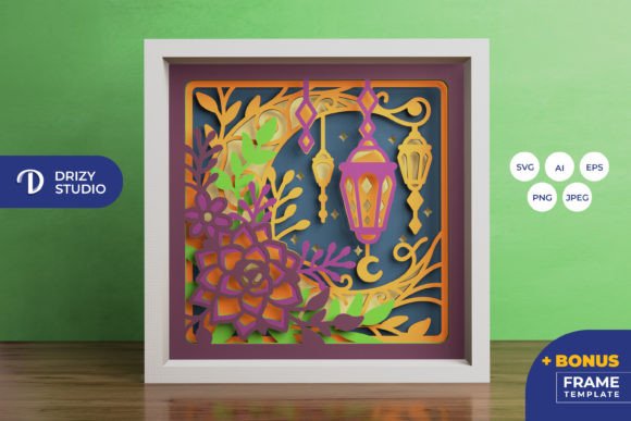 Ramadan Floral Moon and Lantern 3D