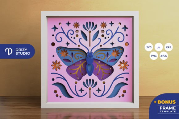 Spring Butterfly Folk Art 3D Shadow Box