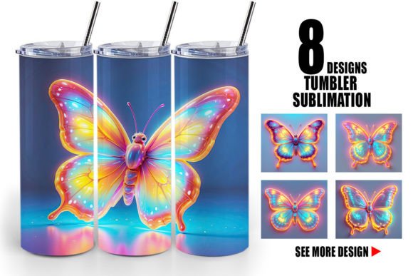 Tumbler 3D Glowing Butterfly