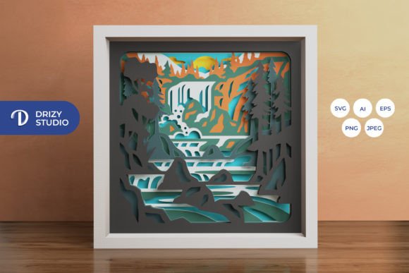 Waterfall in the Forest 3D Shadow Box: A Unique Paper-Cutting Art Experience